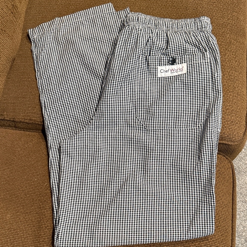 Chef Works Men’s Black & White Check Chef Pants – Elastic Waist